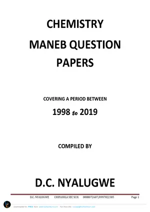 1998-2019 Chemistry MANEB Question Papers Compiled by D.C. Nyalugwe - Preview