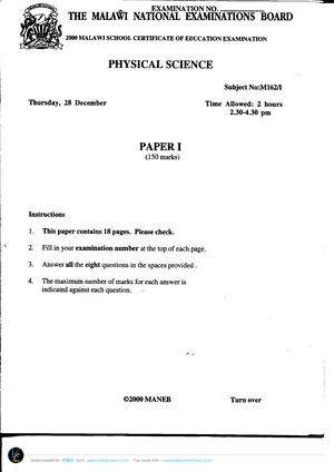 2000 MANEB MSCE Physical Science Paper I - Preview