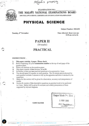 2003 MANEB MSCE Physical Science Paper II - Preview