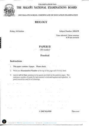 2005 MANEB MSCE Biology Paper II Past Paper - Preview