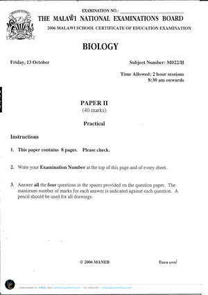 2006 MANEB MSCE Biology Paper 2 (Practical) - Preview