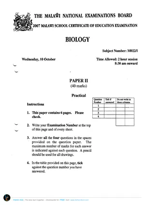 2007 MANEB MSCE Biology Paper II Past Paper - Preview