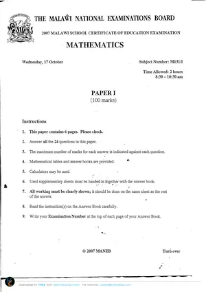 2007 MANEB MSCE Mathematics Paper II - Preview