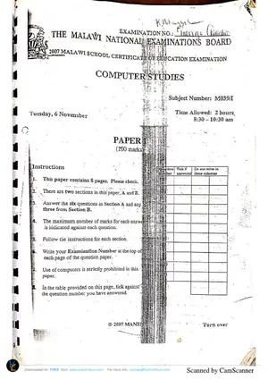 2007 MANEB MSCE Computer Studies Paper 1 (Theory) - Preview