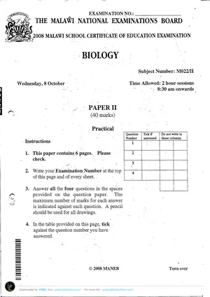 2008 MANEB MSCE Biology Paper 2 (Practical) - Preview
