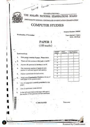 2008 MANEB MSCE Computer Studies Paper 1 (Theory) - Preview