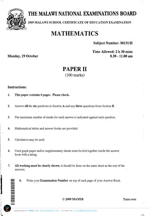 2009 MANEB MSCE Mathematics Paper II - Preview