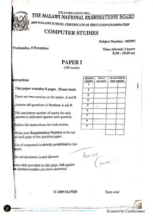 2009 MANEB MSCE Computer Studies Paper 1 (Theory) - Preview