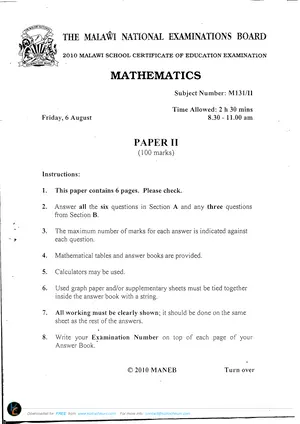 2010 MANEB MSCE Mathematics Paper 2 - Preview