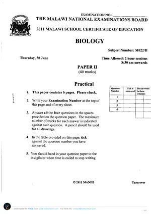 2011 MANEB MSCE Biology Paper 2 - Preview