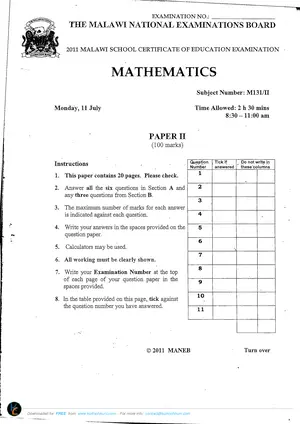2011 MANEB MSCE Mathematics Paper 2 - Preview