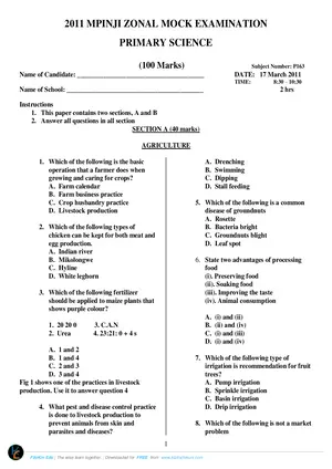 2011 Mpinji Zonal PSLCE Mock Examination Primary Science - Preview