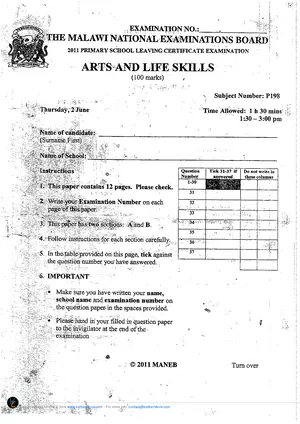 2011 PSLCE Arts and Life Skills MANEB - Preview