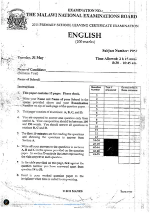 2011 PSLCE English MANEB - Preview