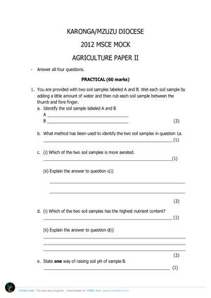 2012 Kalonga - Mzuzu Diocese Agriculture Paper II - Preview