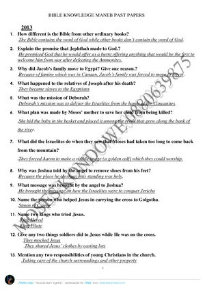 2013-2023 Bible Knowledge MANEB Past Papers by Moses Kondowe - Preview