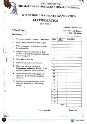 2013 MANEB JCE Mathematics - Preview