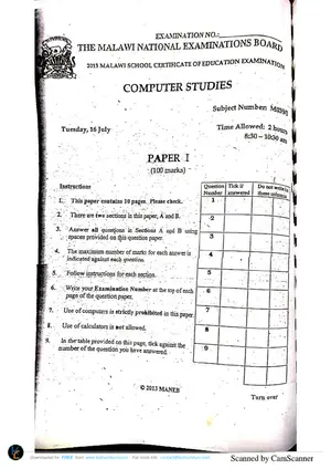 2013 MANEB MSCE Computer Studies Paper 1 (Theory) - Preview