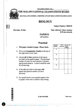 2014 MANEB MSCE Biology Paper 2 - Preview
