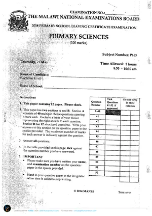 2014 MANEB PSLCE Primary Science - Preview