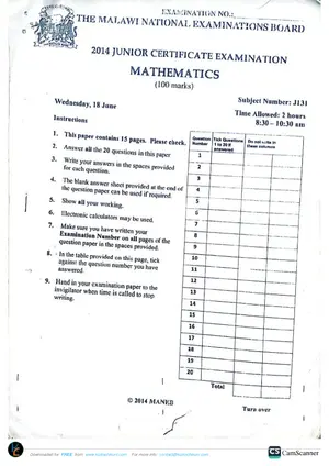 2014 MANEB JCE Mathematics | Malawian 100% FREE Edu PDF Downloads|Study ...