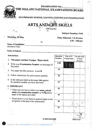 2014 PSLCE Arts and Life Skills MANEB - Preview