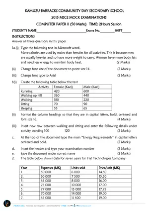 2015 Kamuzu Barracks MSCE Computer Studies Paper II Mock - Preview