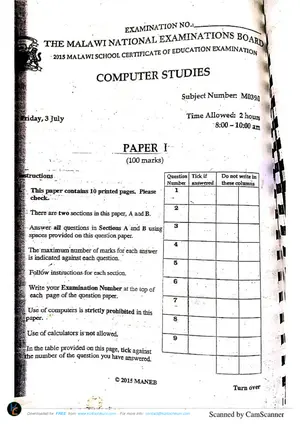 2015 MANEB MSCE Computer Studies Paper 1 (Theory) - Preview
