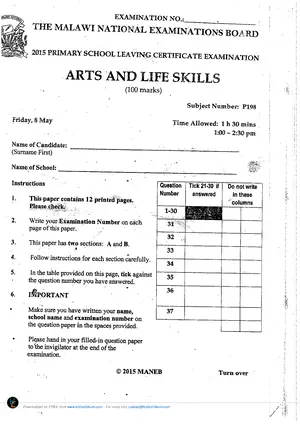 2015 PSLCE Arts and Life Skills MANEB - Preview