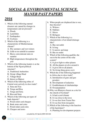 2016-2020 Social Studies MANEB Past Papers MCQs by Bambi - Preview