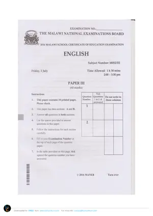 2016 MANEB MSCE English Paper III - Preview
