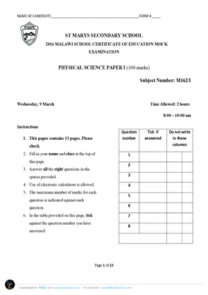2016 St Marys MSCE Physical Science Paper I - Preview