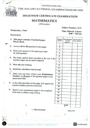 2016 MANEB JCE Mathematics | Malawian 100% FREE Edu PDF Downloads|Study ...