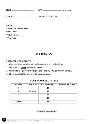 2017 Agriculture Paper 2 Form 3 Term 2 Exam - Preview