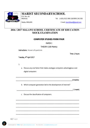 2017 Marist MSCE Mock Computer Studies Paper I - Preview