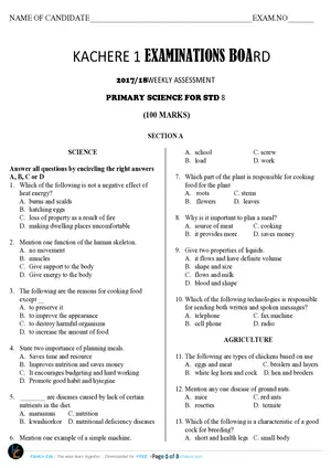 2018 Kachere Weekly Test Primary Science Std 8 - Preview