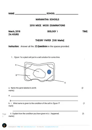 2018 Maranatha MSCE Biology Paper I - Preview