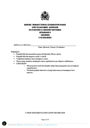 2018 Msinjiri Standard 6 Term 1 Chichewa Past Paper - Preview
