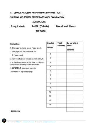 2018 St George Academy Agriculture Paper I - Preview