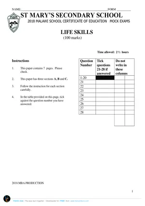 2018 St Mary's MSCE Life Skills Paper I - Preview