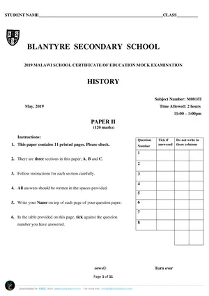2019 BSS MSCE History Paper II Mock - Preview
