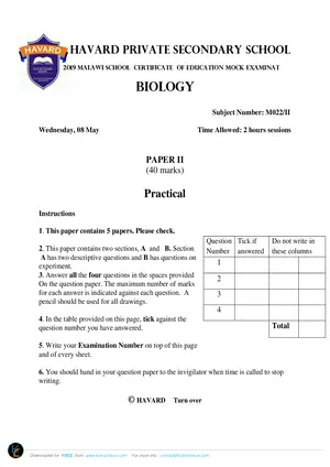 2019 Harvard Pvt MSCE Biology Paper II - Preview