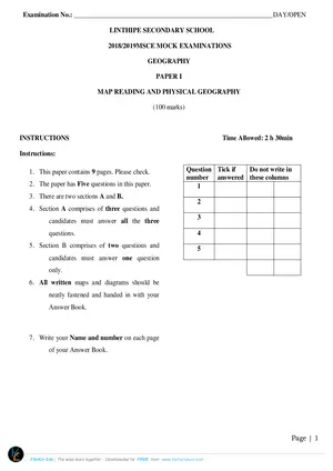 2019 Linthipe MSCE Exam Geography Paper I - Preview