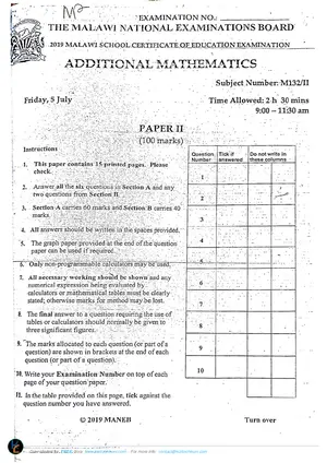 2019 MANEB MSCE Additional Mathematics Paper II - Preview