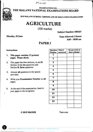 2019 MANEB MSCE Agriculture Paper I - Preview