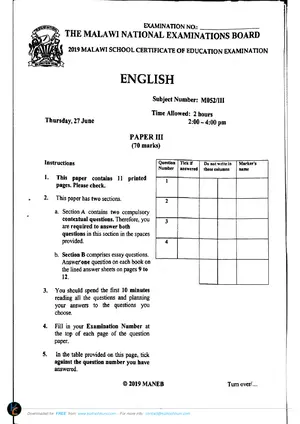 2019 MANEB MSCE English Paper 3 - Preview