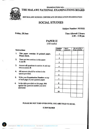 2019 MANEB MSCE Social and Development Studies Paper 2 - Preview