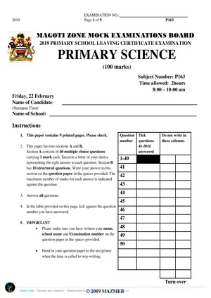 2019 Magoti Zone Mock Examinations Board Primary Science - Preview