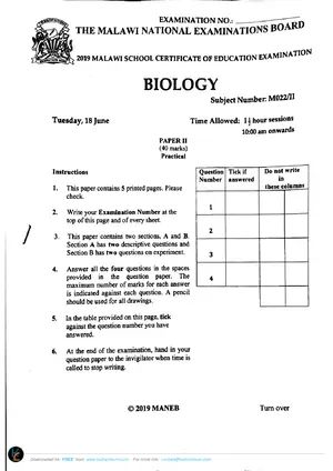 2019 MANEB MSCE Biology Paper 2 (Practical) - Preview