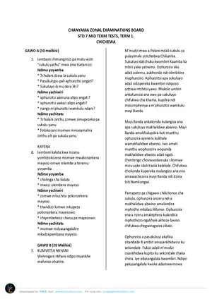 2020 Chanyama Standard 7 Mid-term 1 Chichewa Past Paper - Preview